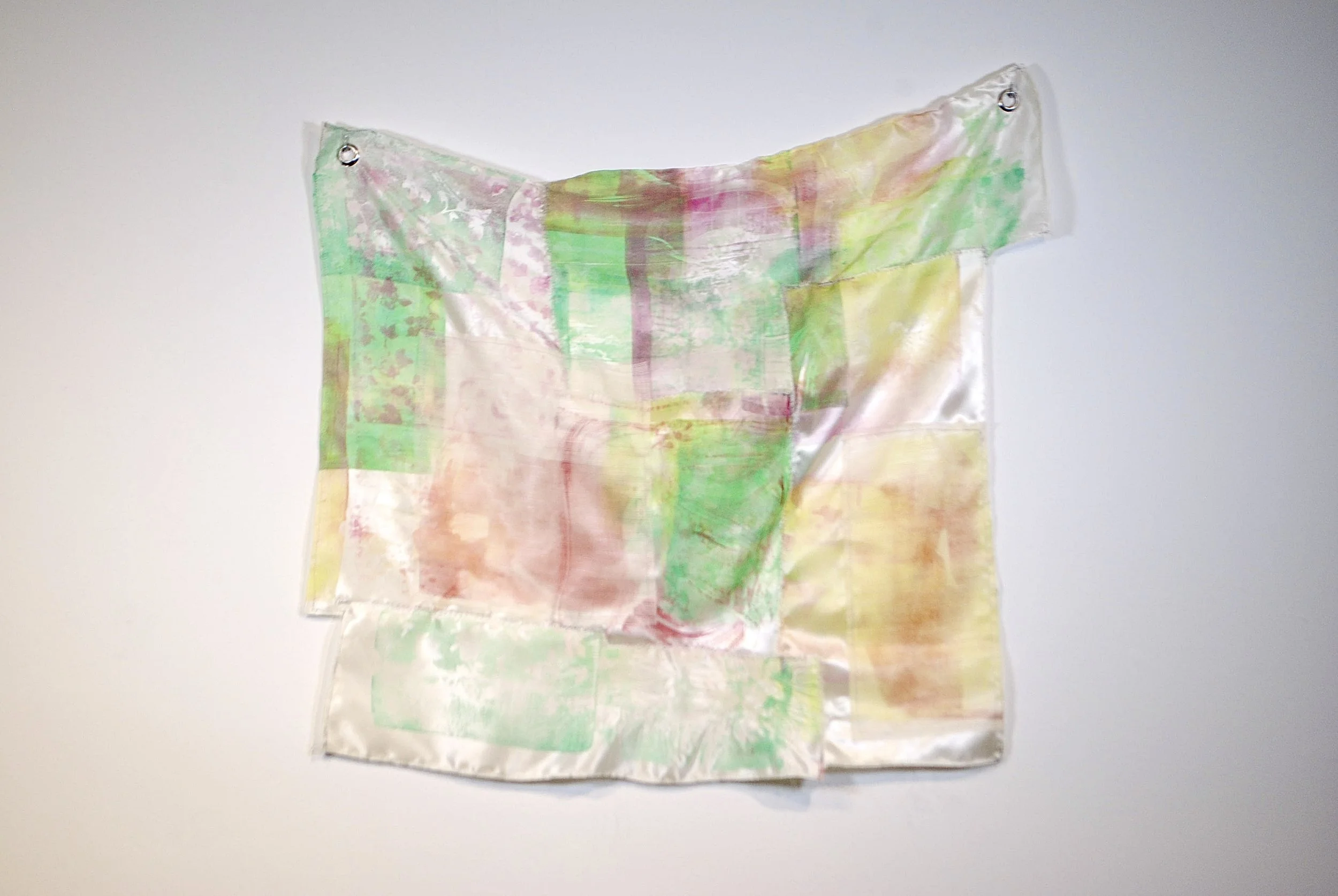 Comprimer, 2026
Gel print on satin, grommets
26” x 23”