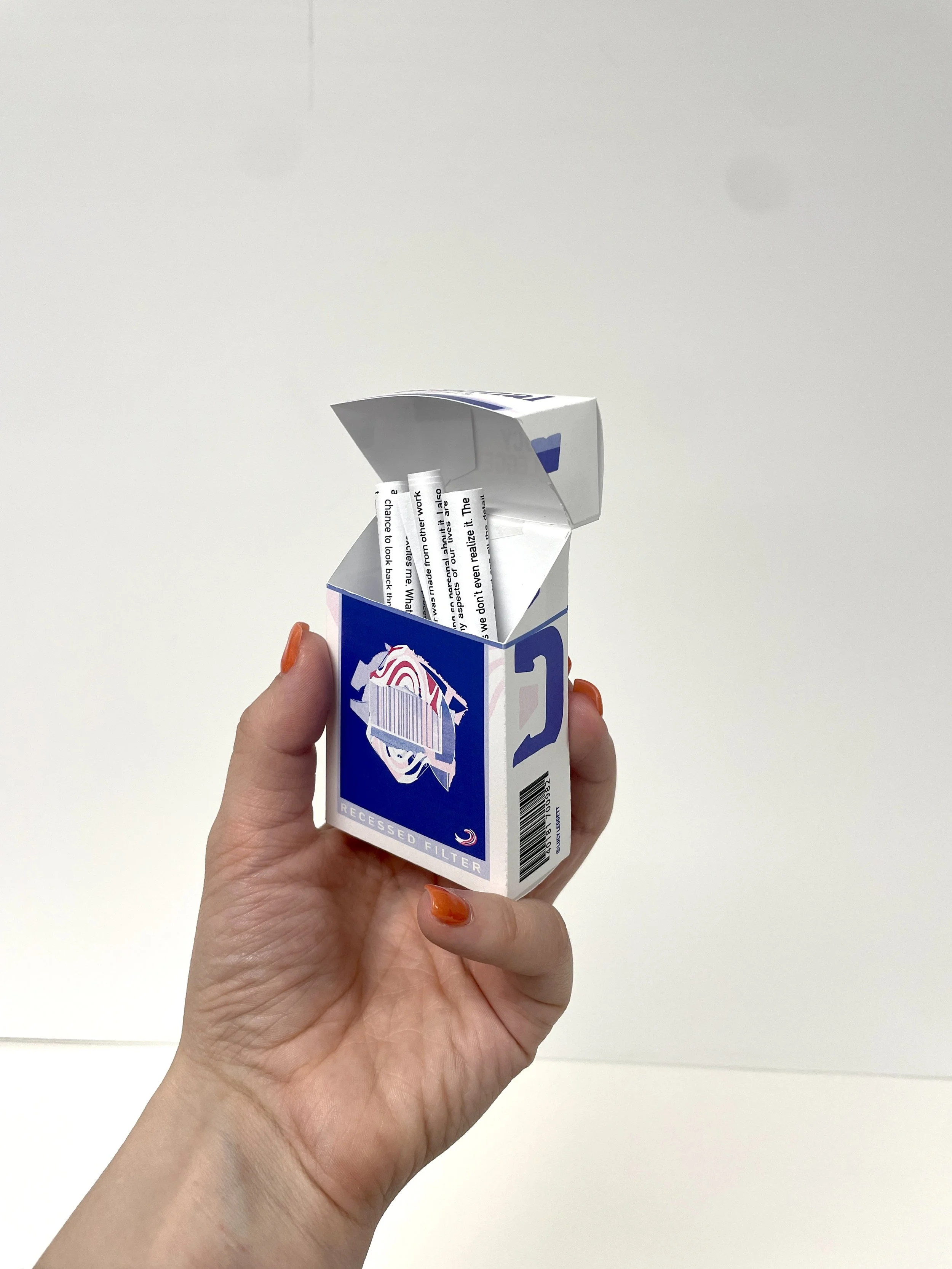 Our Cigarettes (detail), 2024
8 cigarette boxes
3.5” x 2.25” x 1” (8)