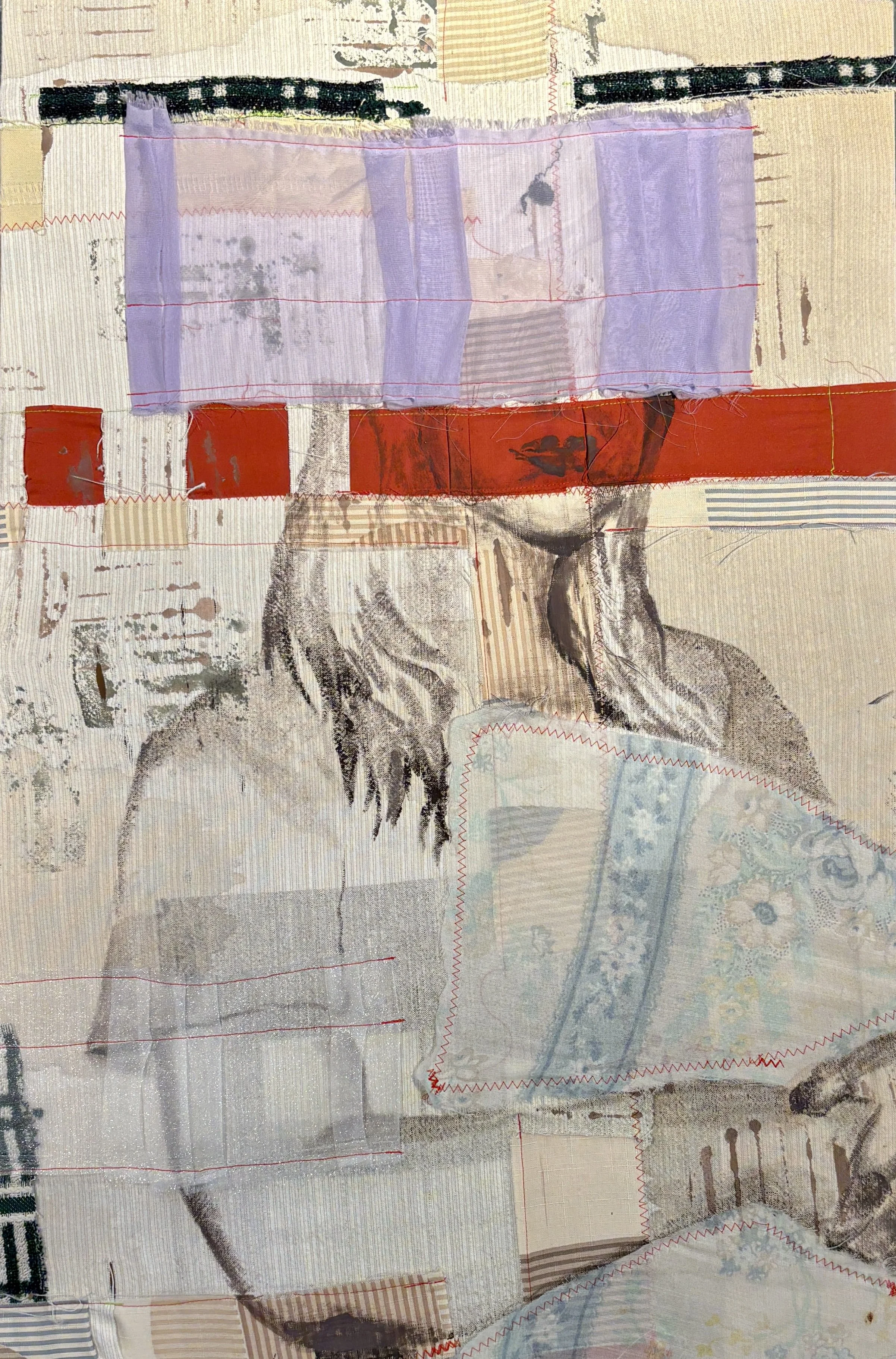 Self, 2026
Mixed media and oil on stretched curtain
22” x 33 ½“