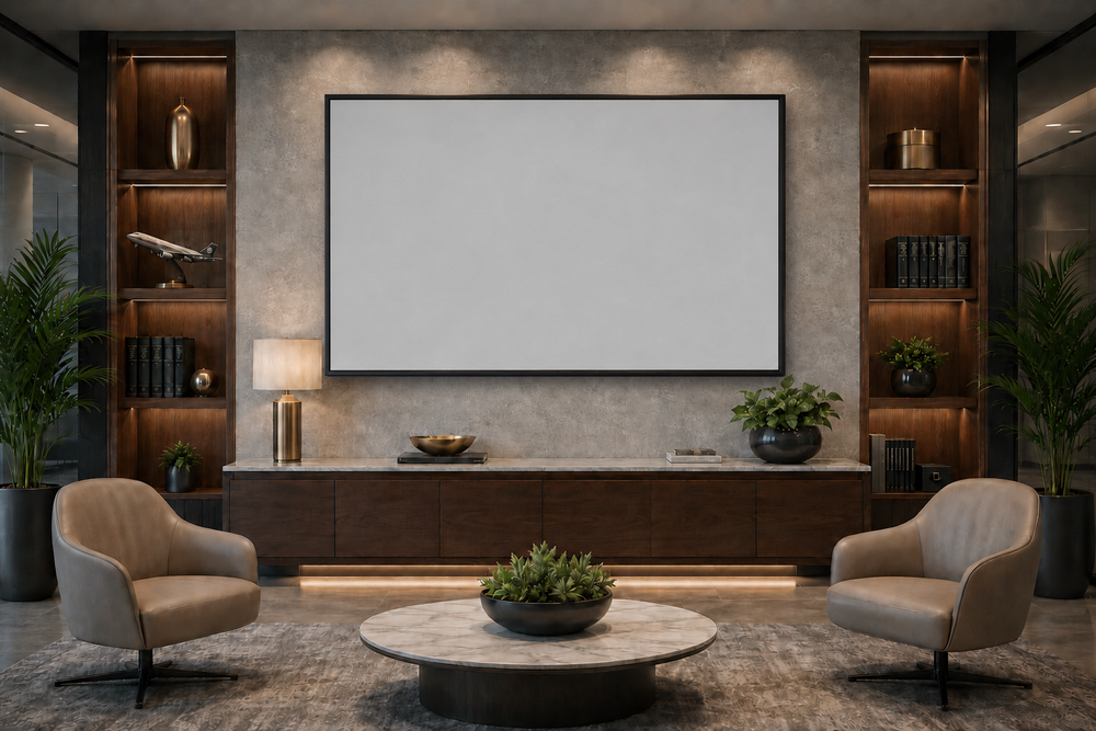 Straight-on corporate office lobby