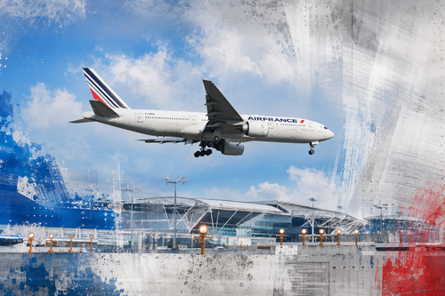 Featured aviation artwork displayed in the industrial loft