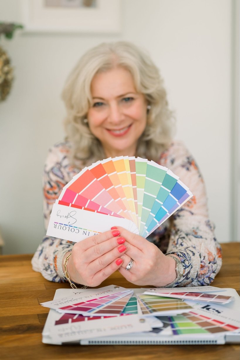 Colour swatches in a fan used for personal colour analysis