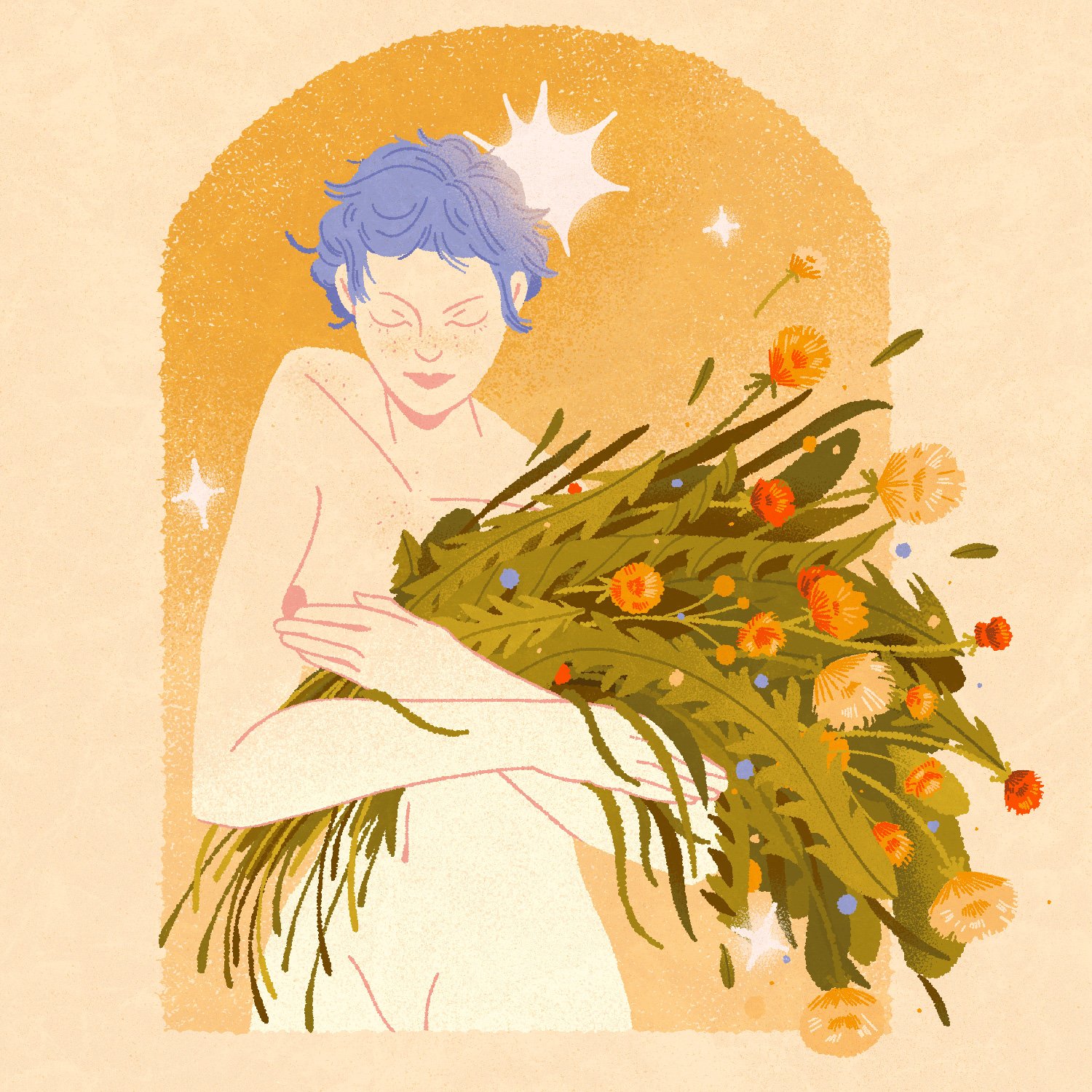 illustration of a woman holding flowers