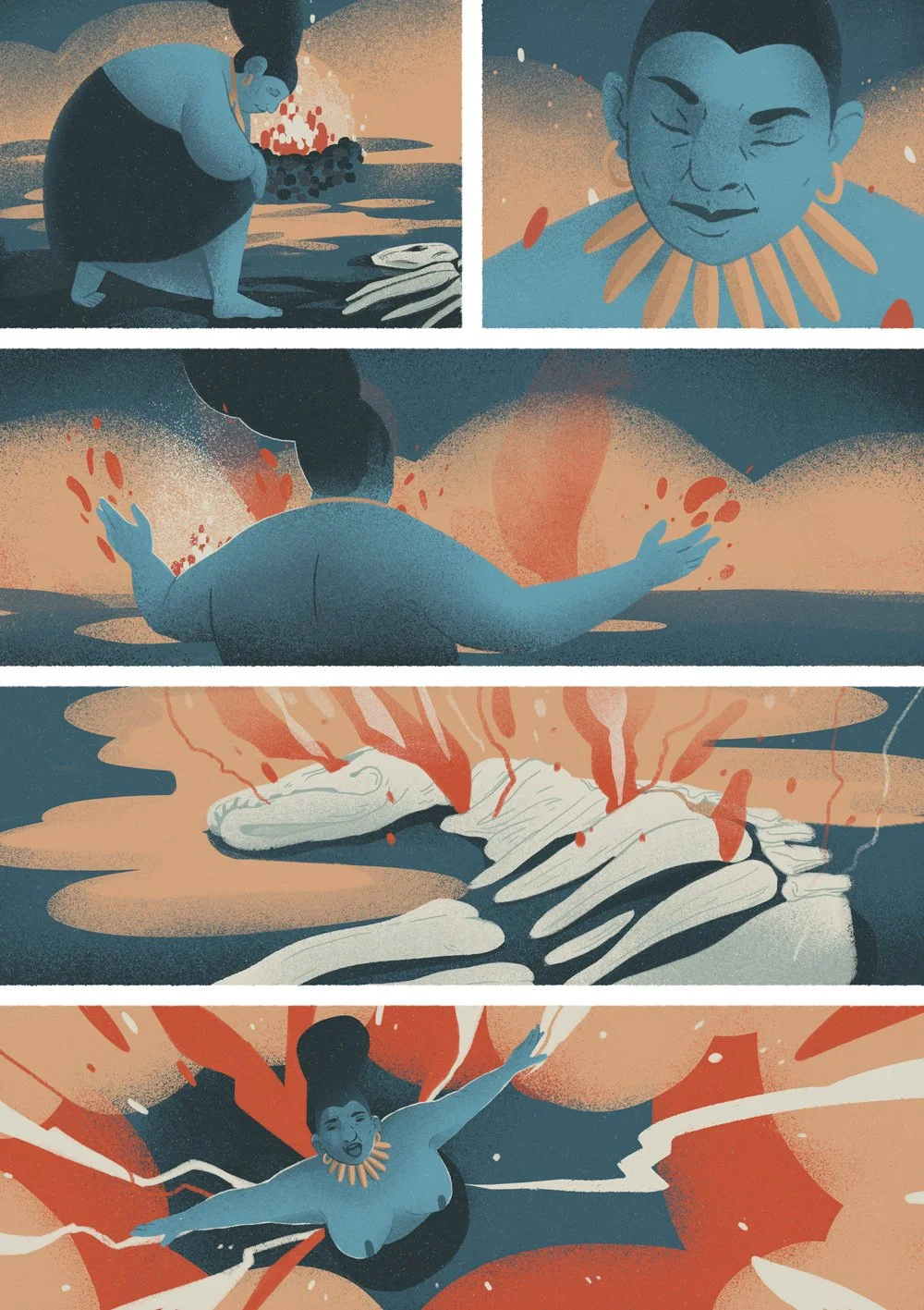 comic page of la loba featuring a woman performing a magical ritual with bones