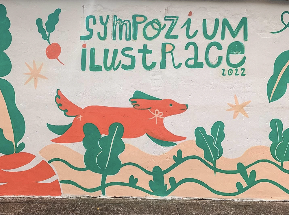 mural of a dog and carrot for sympozium ilustrace