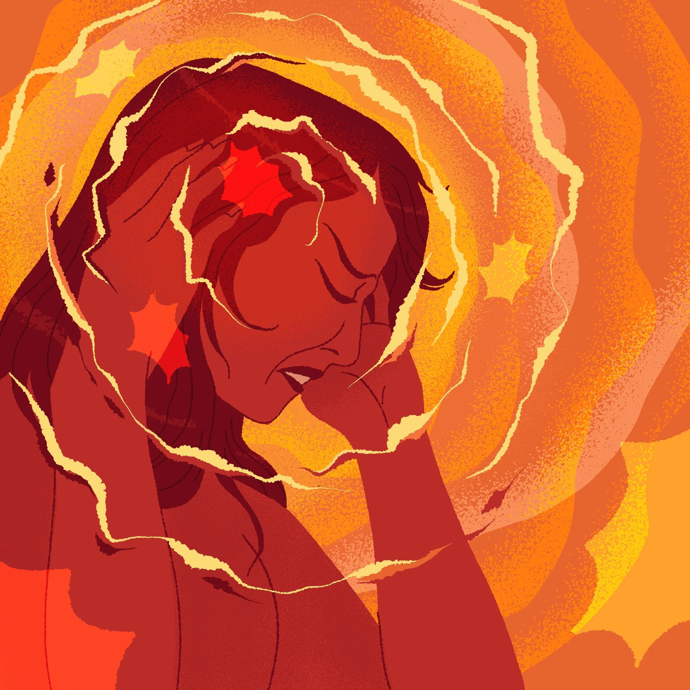 illustration of a woman holding her head in pain