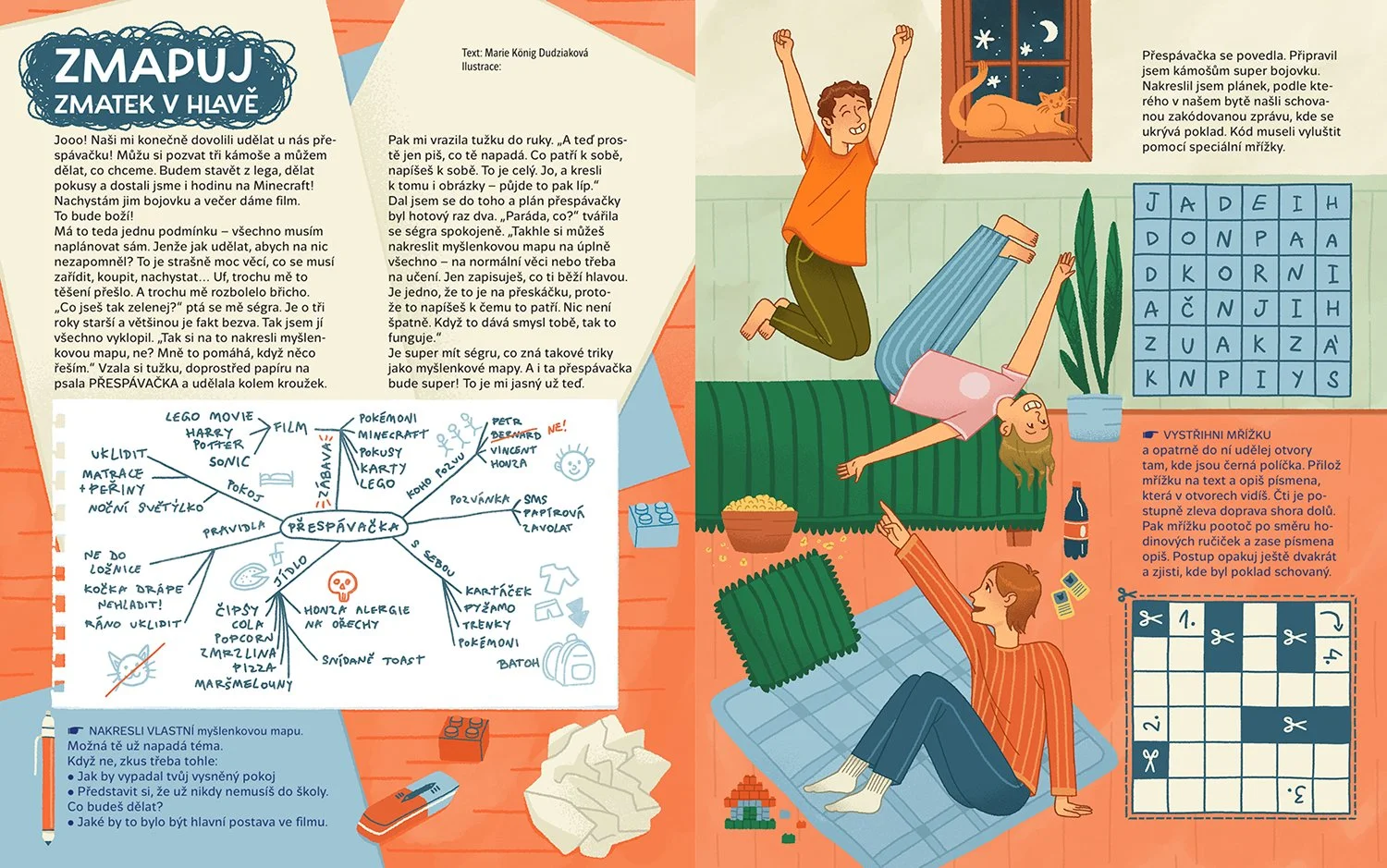 illustrated magazine page with children playing at home