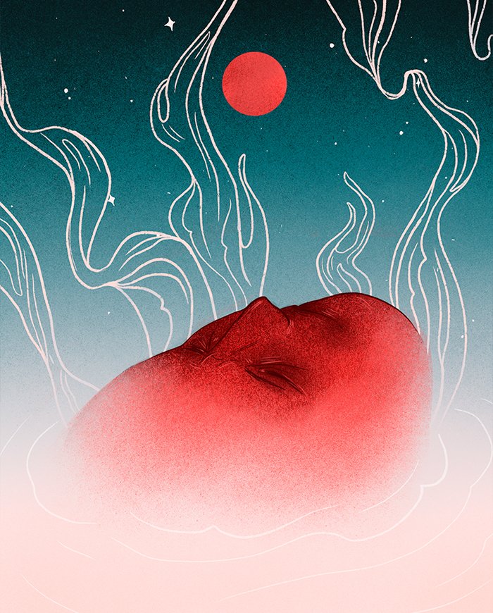 illustration of a face floating in cosmos