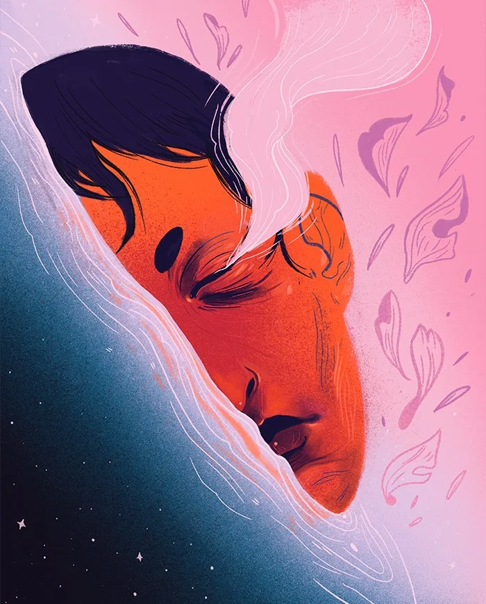 illustration of a face floating in space