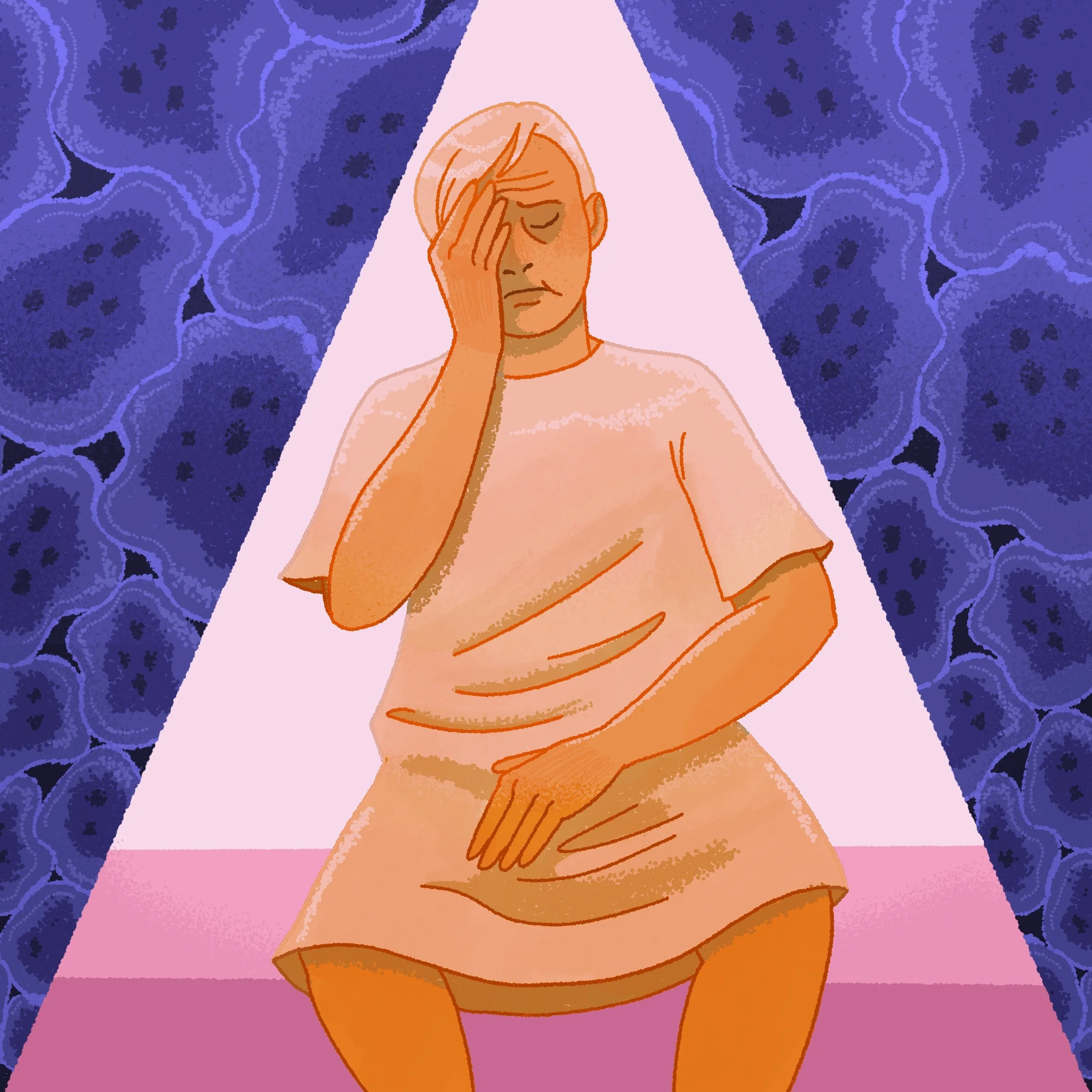 illustration of a man sitting in the hospital surrounded by a bad scan