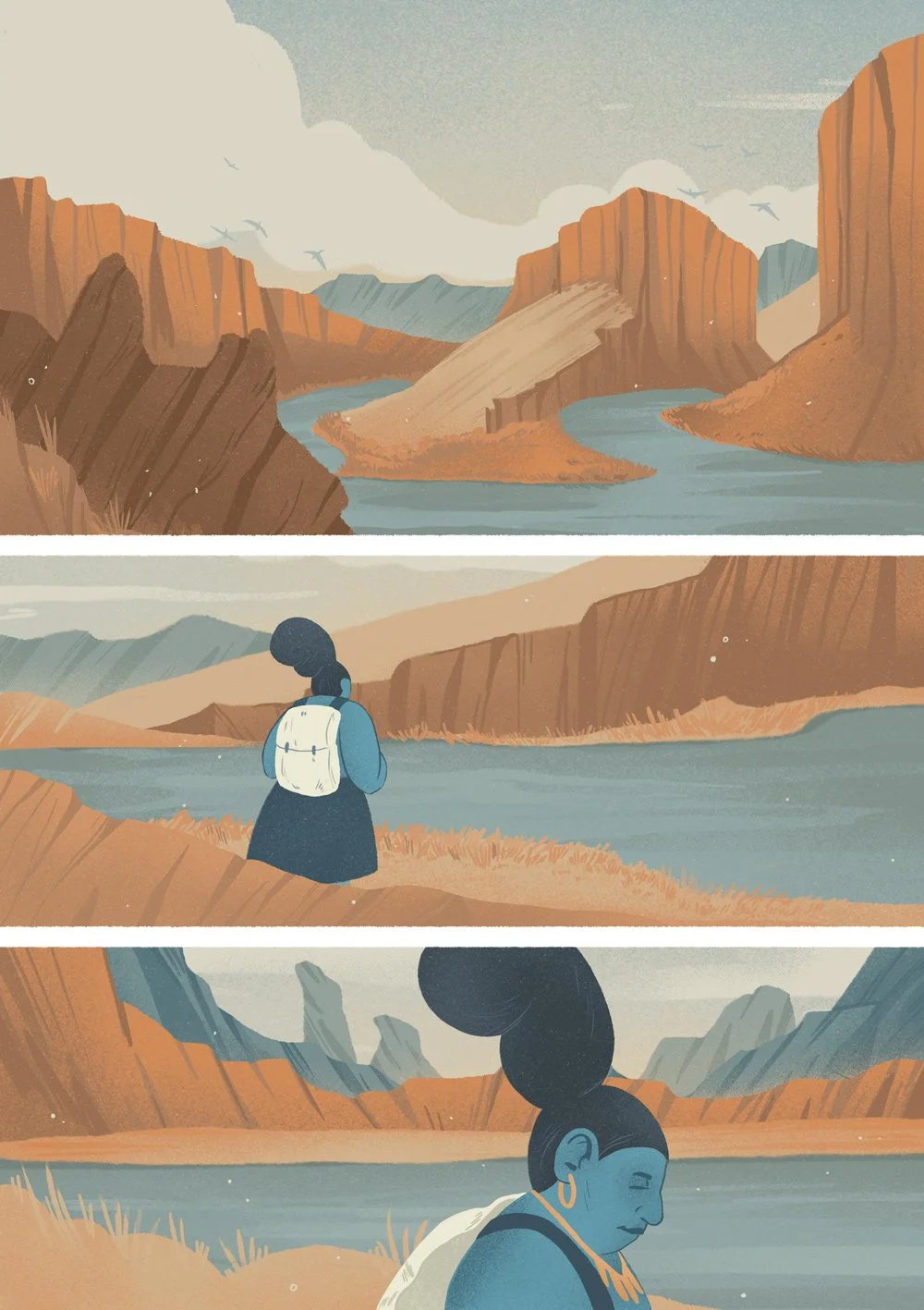 comic page of la loba featuring a deserted landscape and a woman looking at it