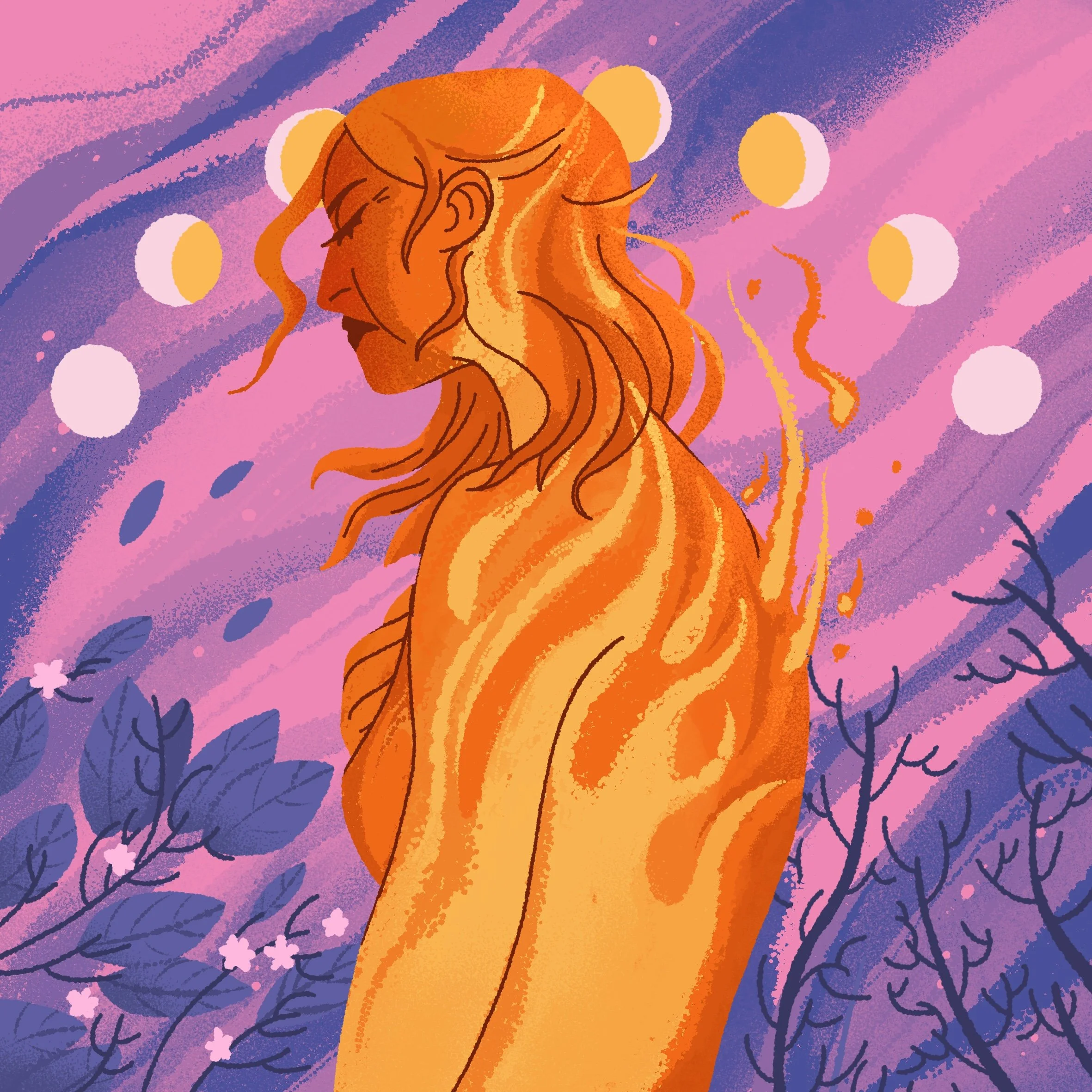 illustration of a flaming woman during menopause