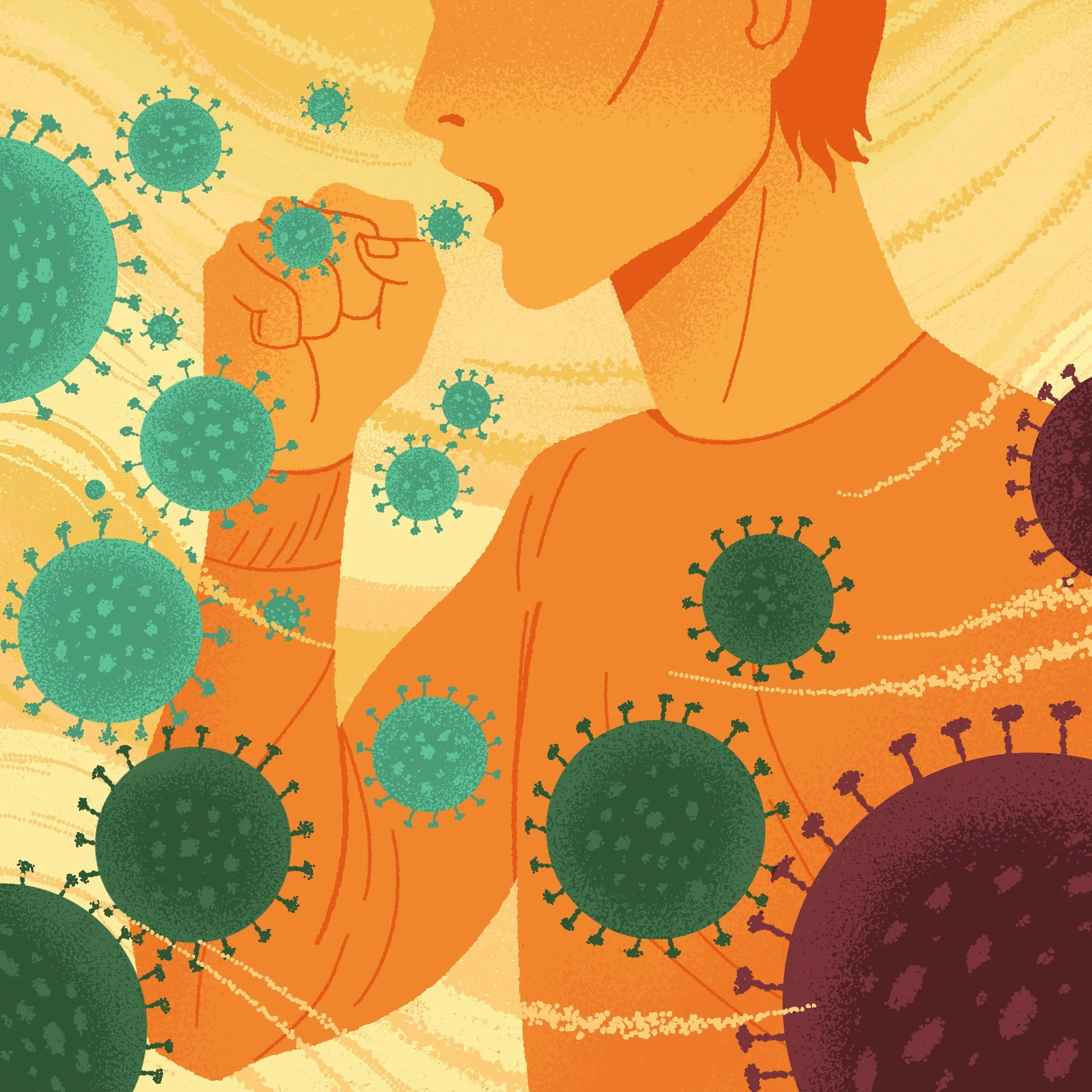 illustration of a man coughing and germs coming out of his mouth