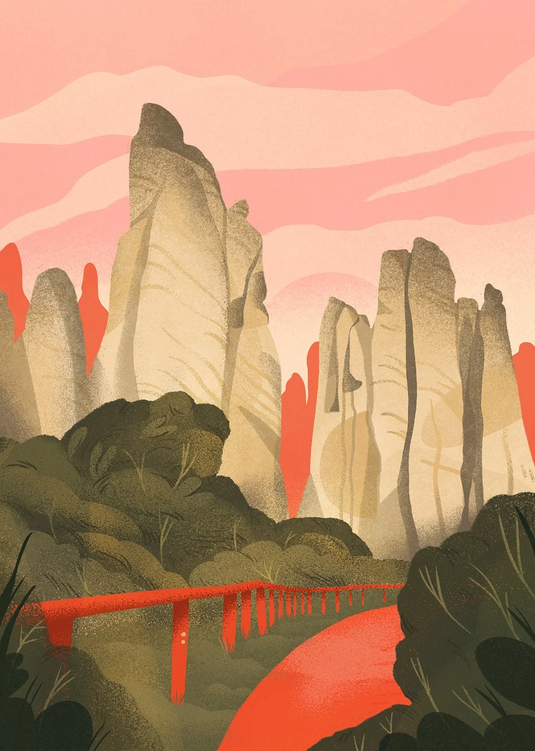 illustration of a landscape cesky raj featuring mountains