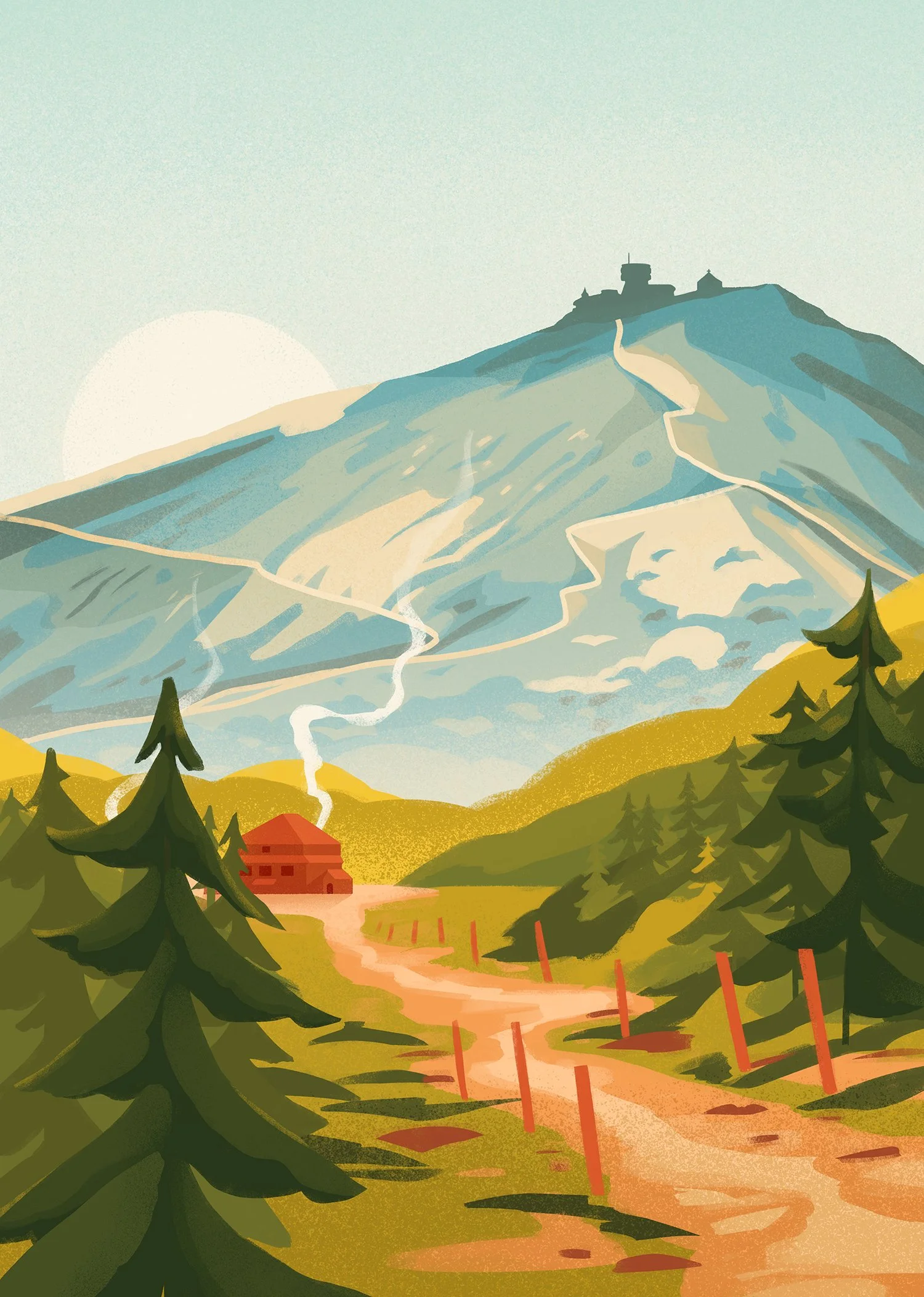 landscape illustration of mountain snezka