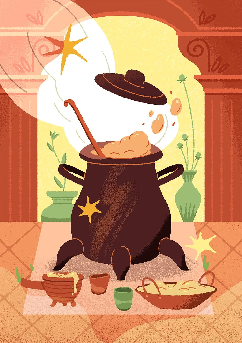 illustration of a pot of porridge with steam coming out of it