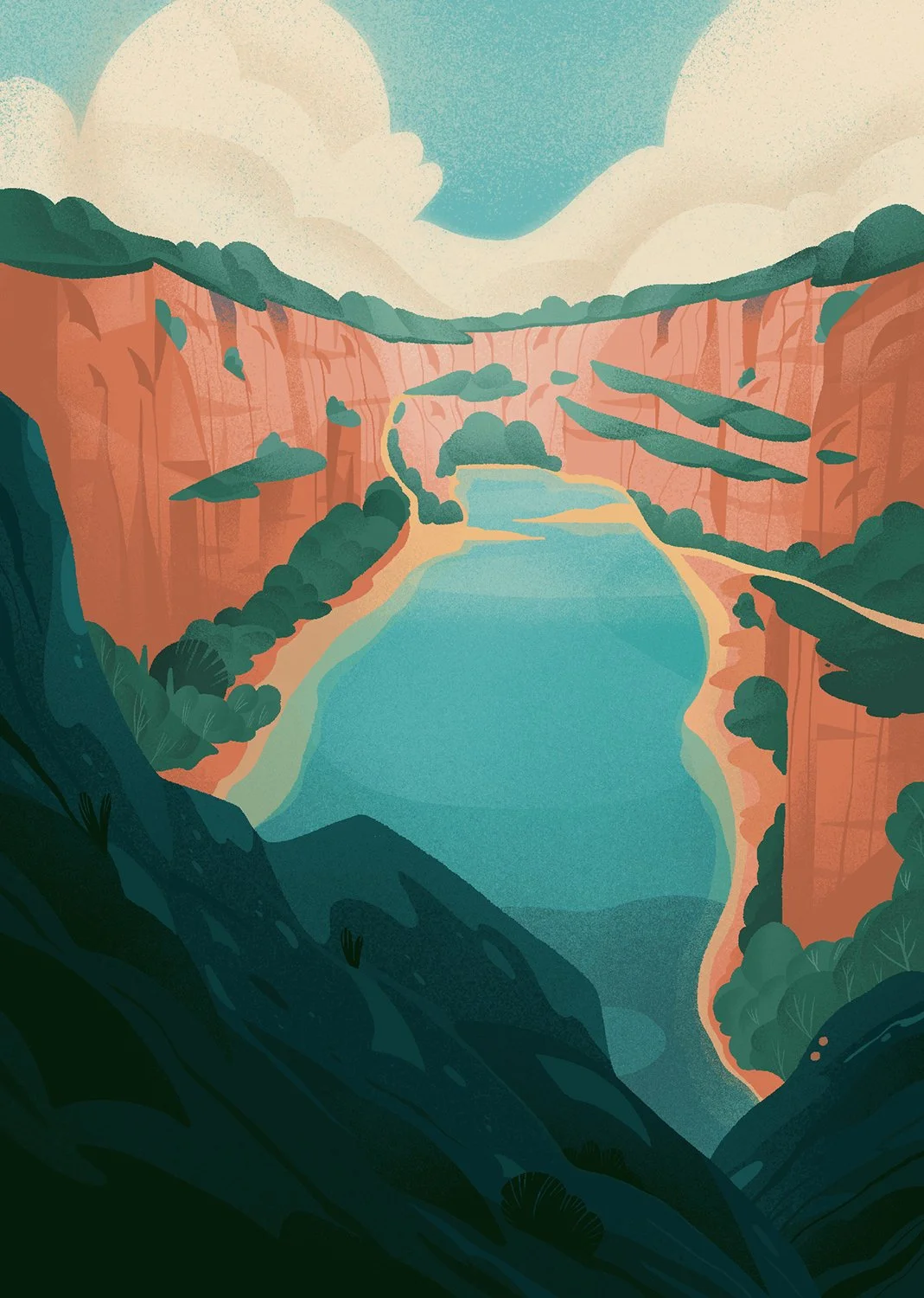 illustrated landscape poster of lom amerika