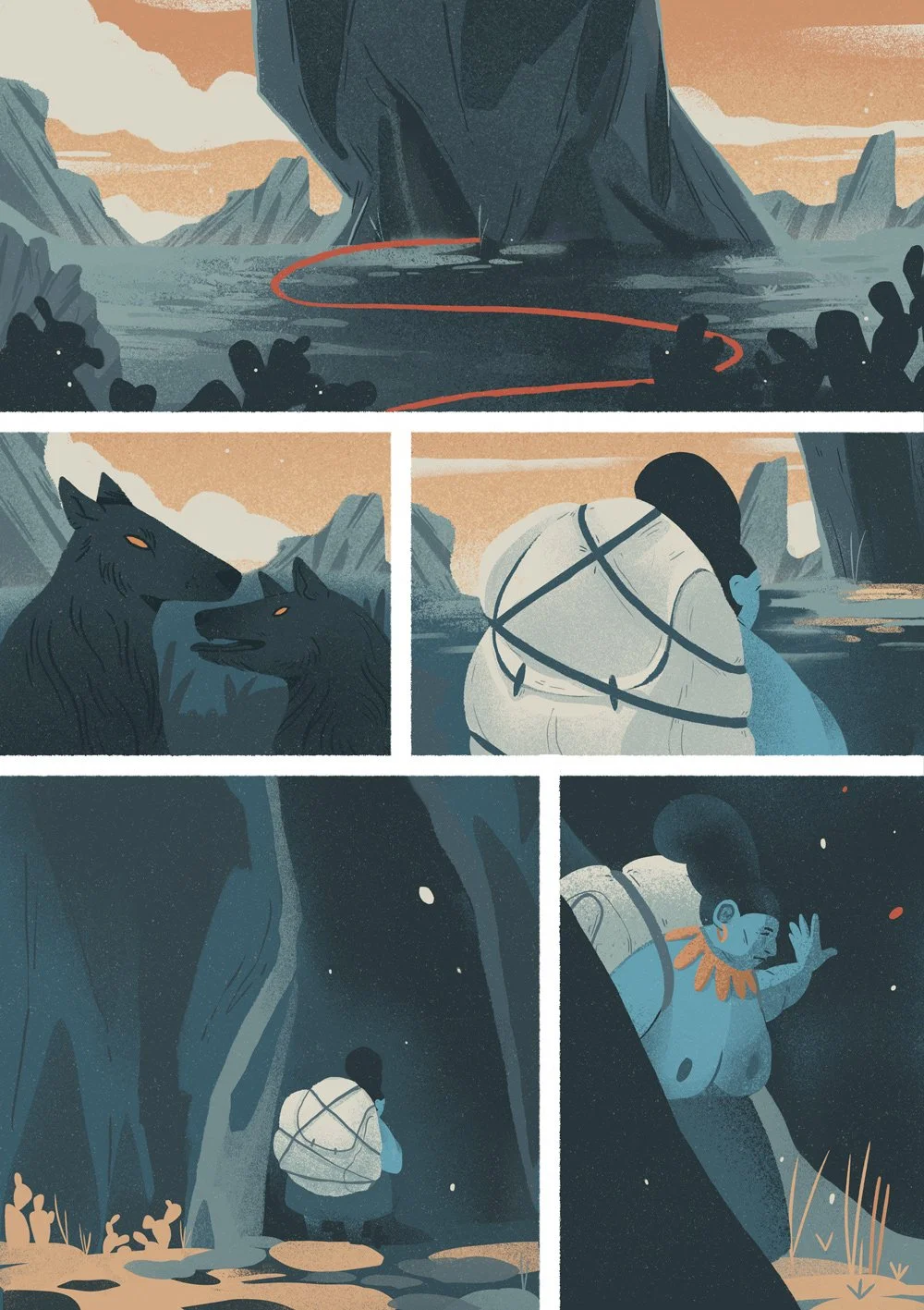 comic page of la loba featuring a woman traveling to a cave