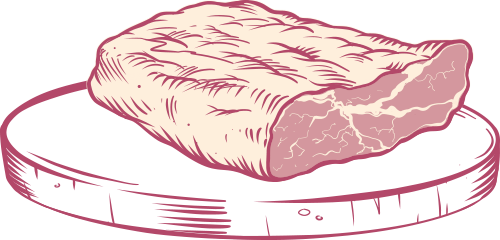 Ein Stück rohes Fleisch auf einem Messerrand