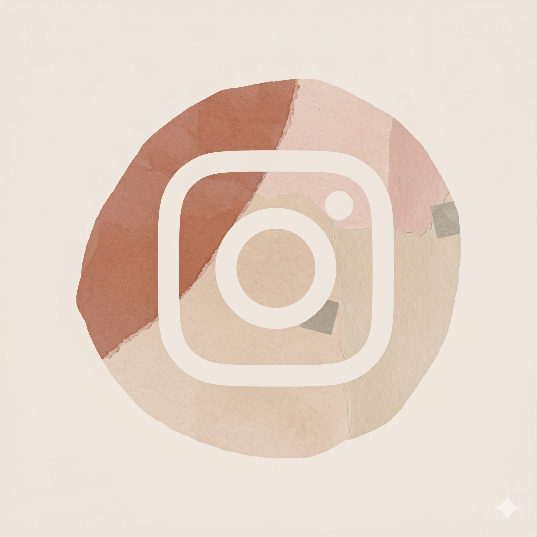 Ilustración con formas de color marrón, rosado y beige, con un sobrepuesto que tiene el logo de Instagram en el centro.