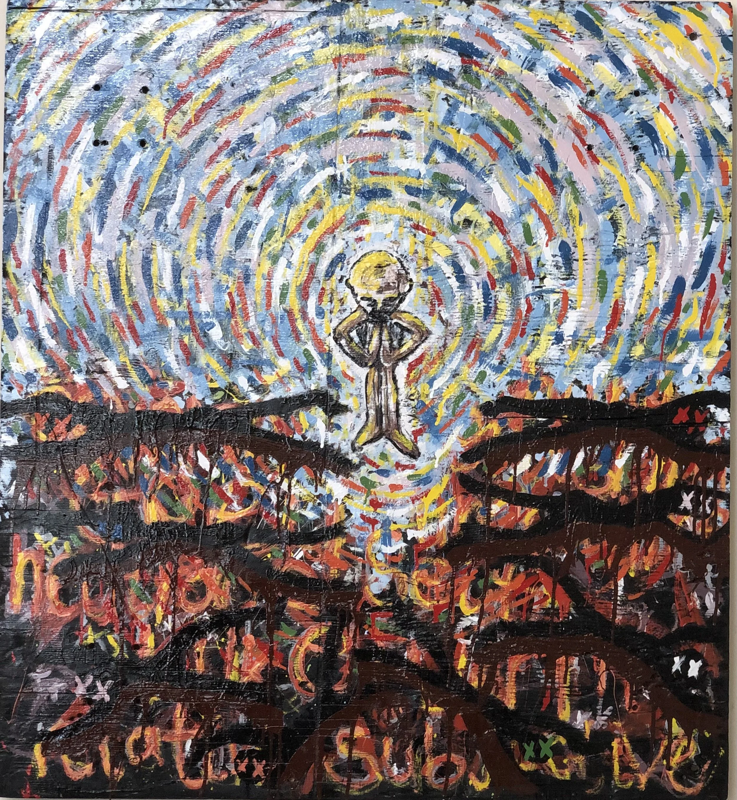 COLLECTED
as they walk away
48" x 44" paint on plywood
it's a reality I have lived with since I discovered The Author of Reality