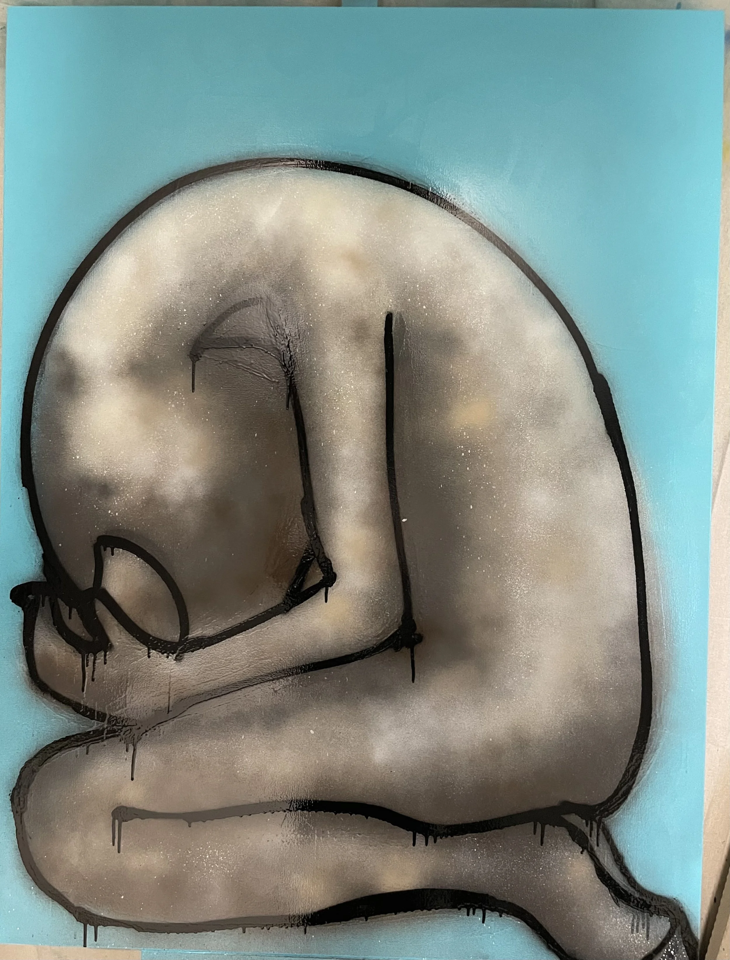 AVAILABLE
exposed											36”x48” painting on canvas… strange thing being vulnerable and feeling exposed but at the same time covering up and protecting myself because mother fuckers can be mean. Get naked then curl up. “Here I am”, I proclaim, and