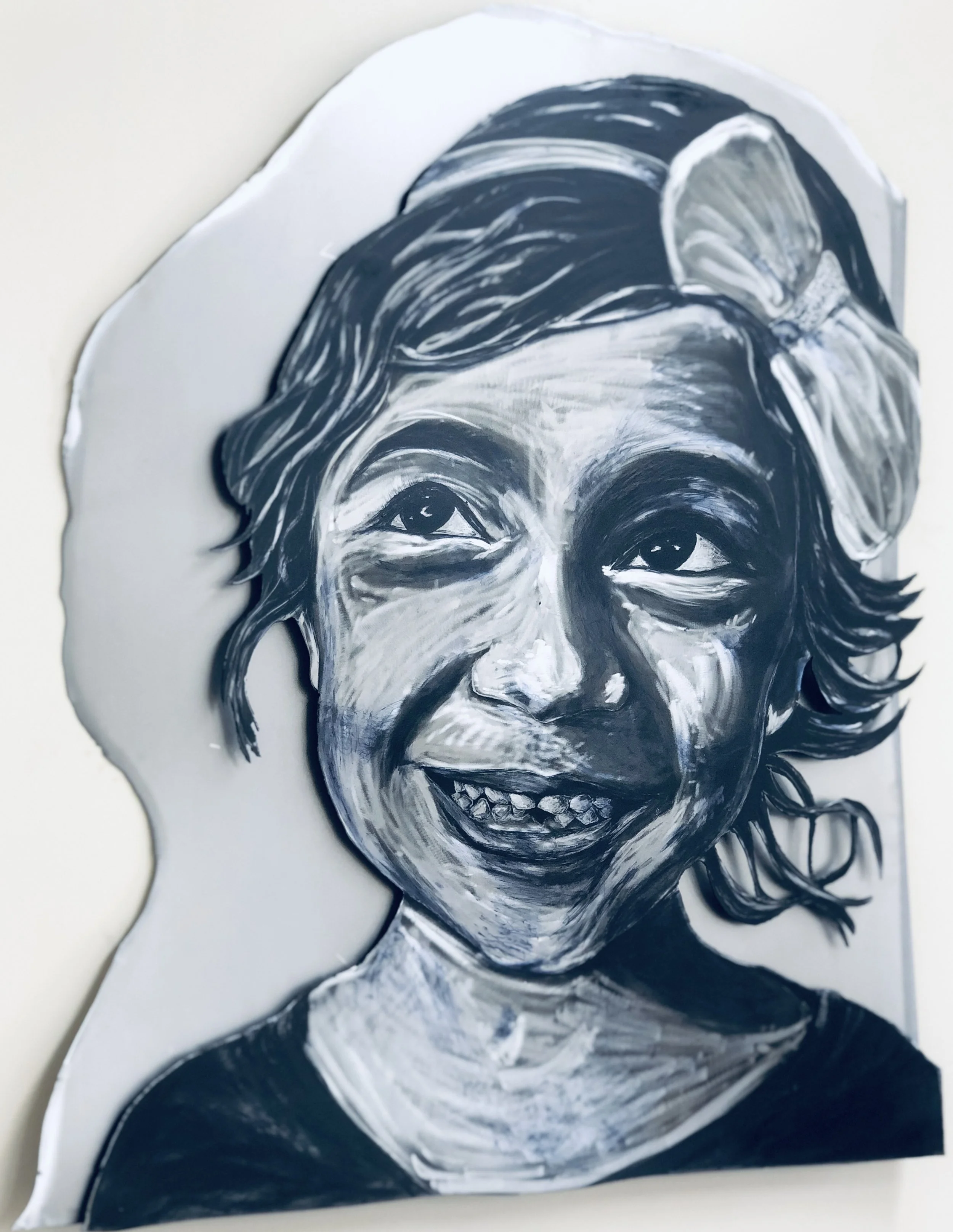 AVAILABLE
Ella
steel painting 4'x 3.5'
This is a portrait of my one and only daughter Ellamae Bleu. She is 6. I fell in love with her immediately…so much so that I inexplicably asked for another baby…and of course got one… and I’ve been shaking my he