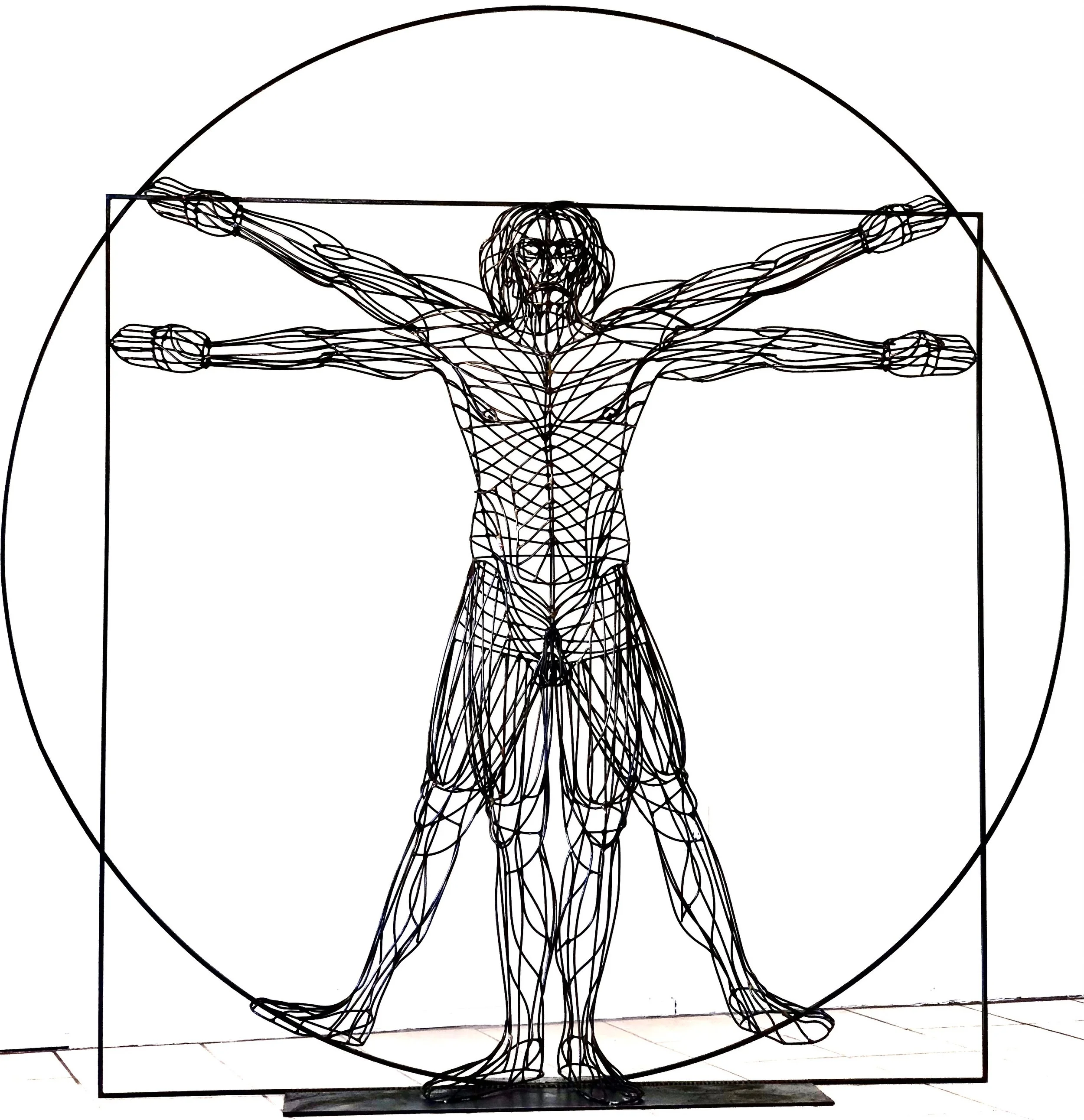 AVAILABLE
vitruvian man
The top of the circle is 7.5’ and the man is 6’ tall. This is a respectful nod to one of the greats who proved you can be many things. It represents The Creator designed man in such a way to be in proportion and harmony with t