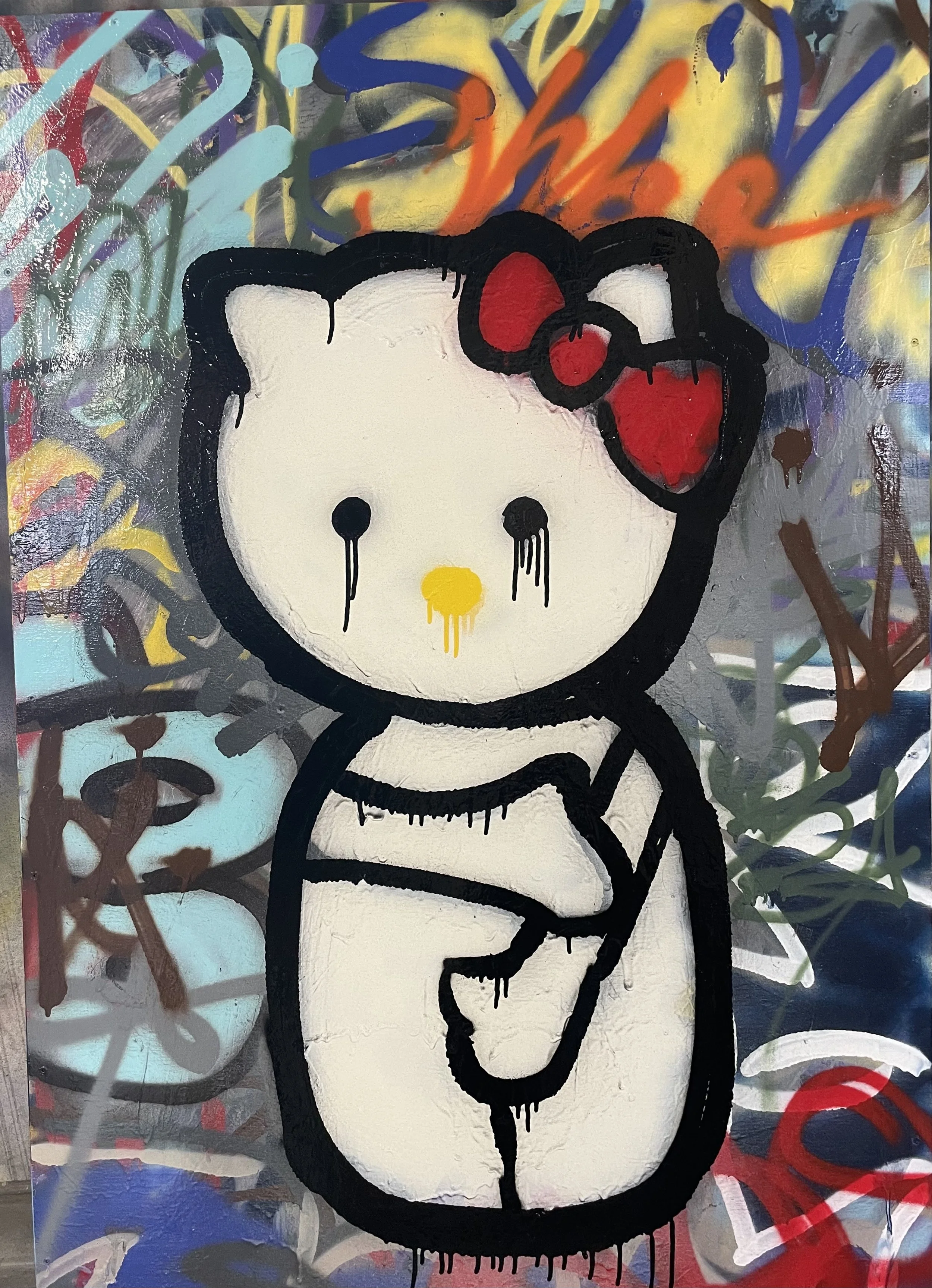 COLLECTED
#metoo
48” by 32” painting on wood panel… Hello Kitty covering up her innocence as the monsters prowl
