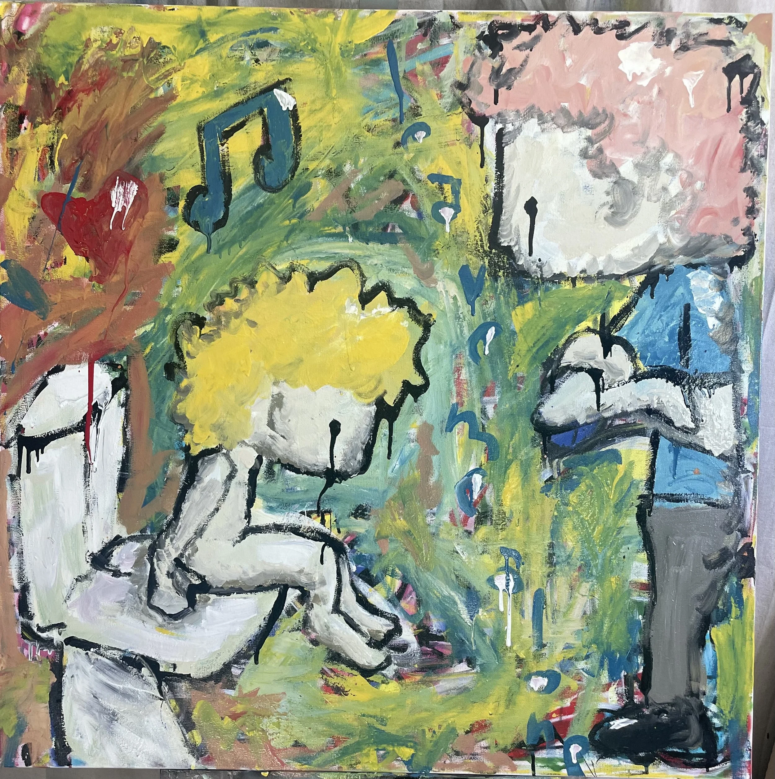 AVAILABLE
just leave me alone							36”x36” paint on canvas… sometimes I think if I can just do enough inner work then nothing will ever bother me and I will always feel peace and be ok with every circumstance. This is what enlightenment must be like