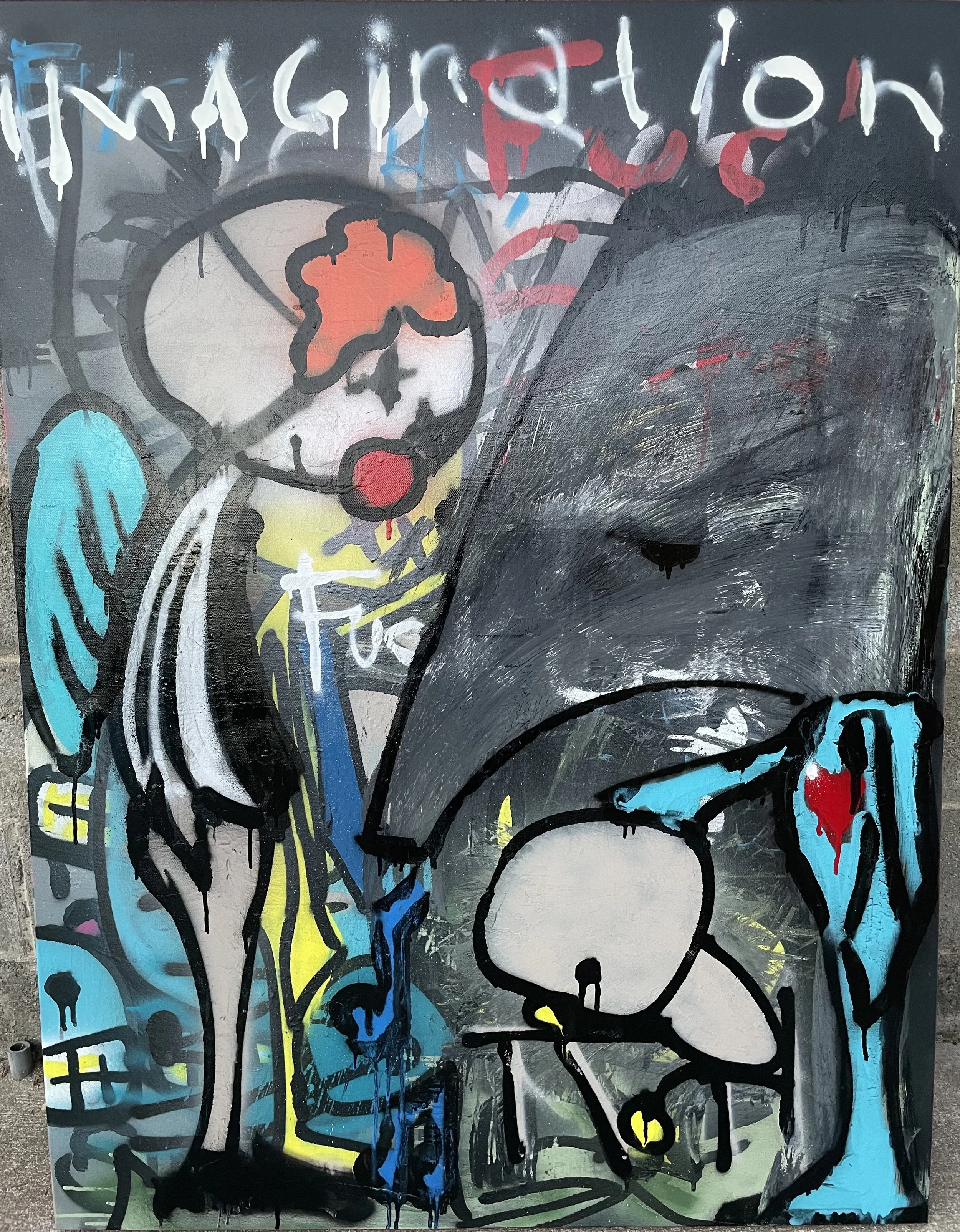 AVAILABLE
imagination: antidote to school
36” by 48” I have strong emotions regarding school and the school system… mostly I feel betrayed, tricked, and that I was naive.. I think my imagination saved me many times from the excruciating pain of liste