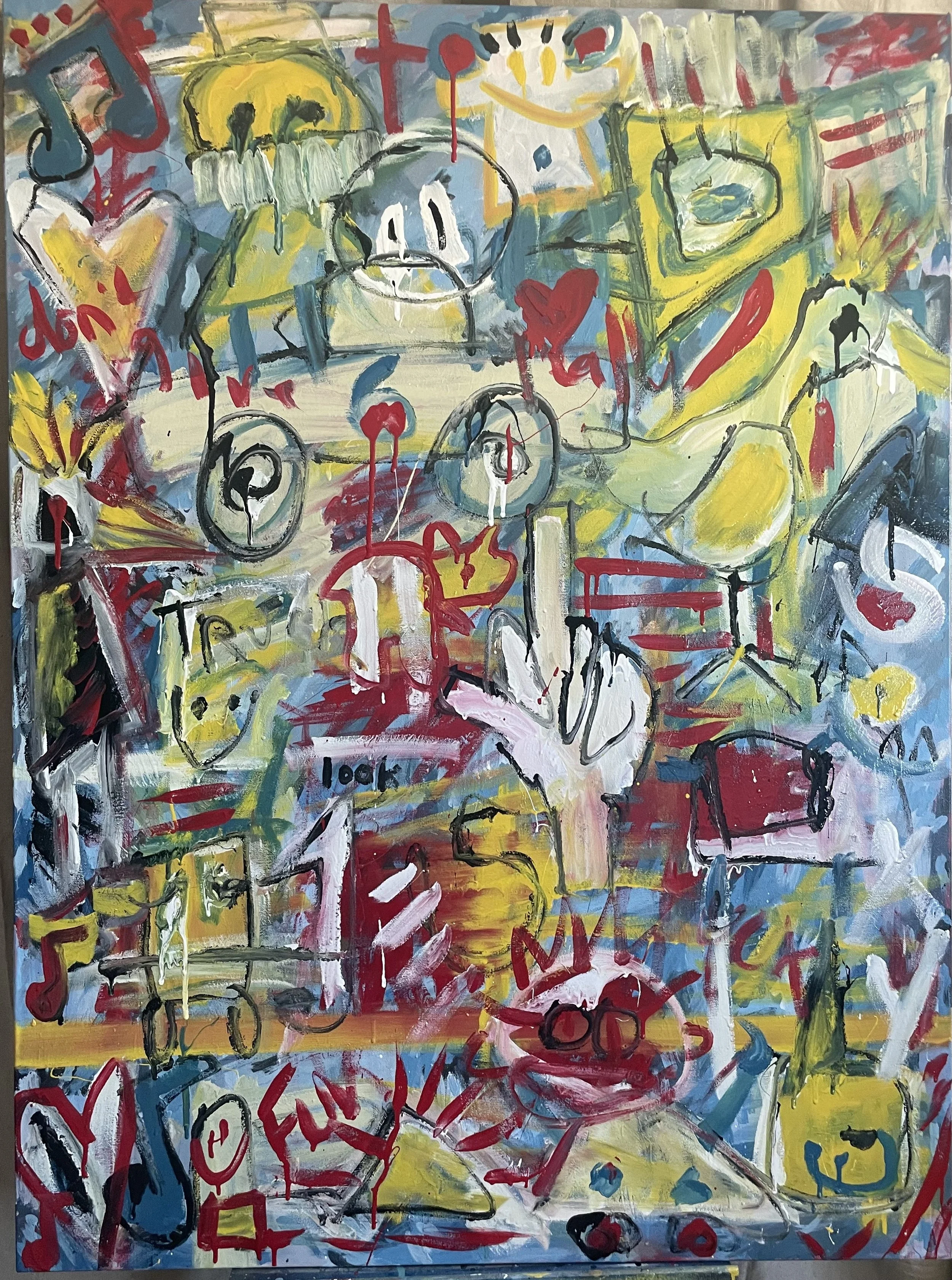 AVAILABLE
I care but really I don’t give a fuck			36”x 48” this is fun this is great this is love this is expression this is me and sometimes I just remind you that I care but really I just don’t give a fuck. With a smile and love and holy blessings 