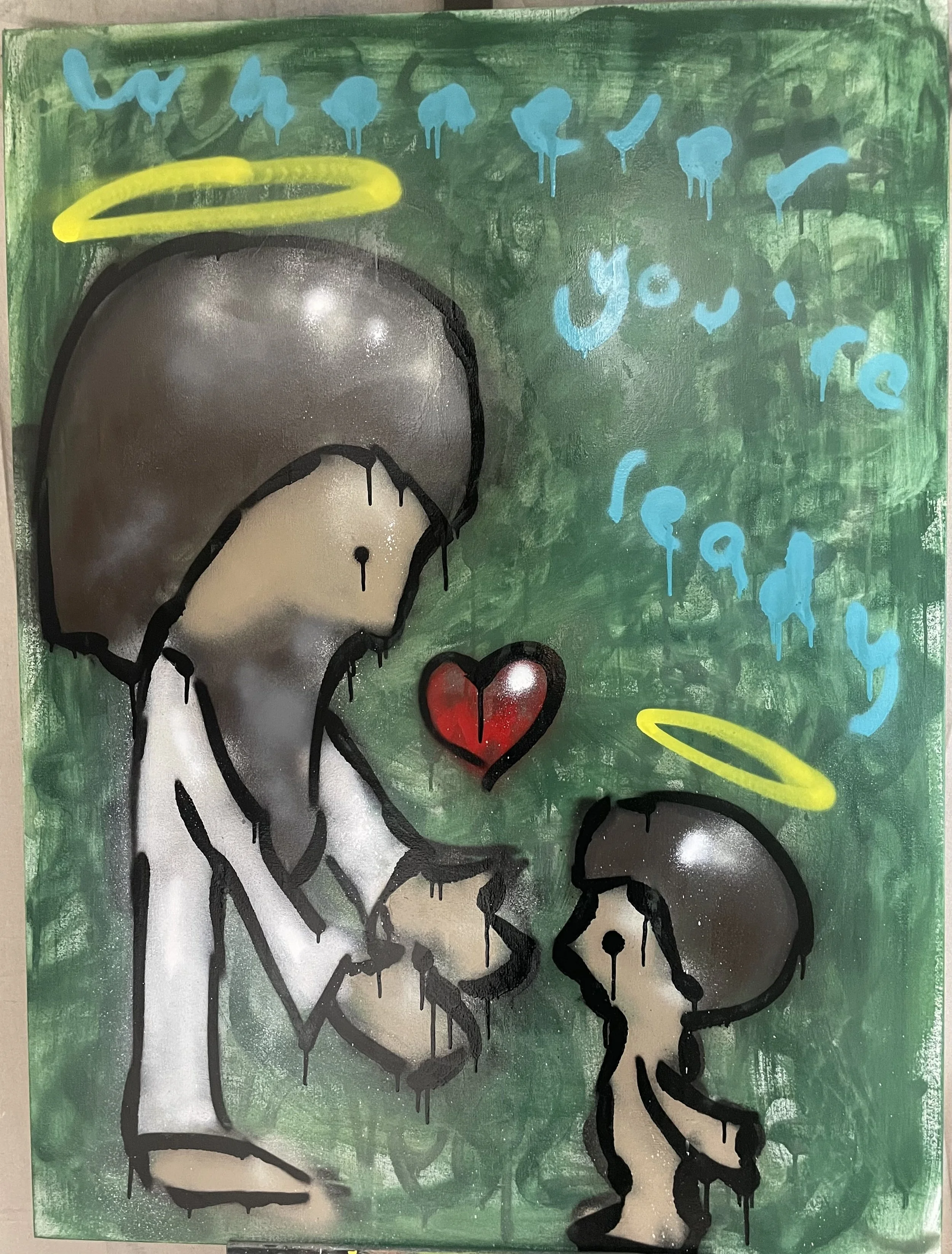 AVAILABLE
whenever you’re ready						36” x 48” painting on canvas… I am a wounded one full of pain and grief. I forget that is not only what I am. I am also a created being connected and made by God and loved deeply by Him. And if that’s not your cup