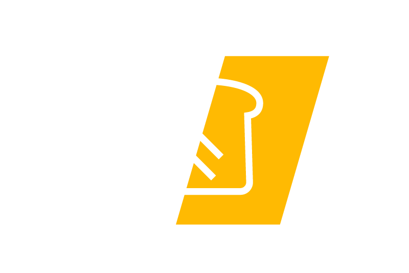 White slice of toast icon in front of a yellow vertical trapezoid that represents the copy beneath it speaking to toast testing.