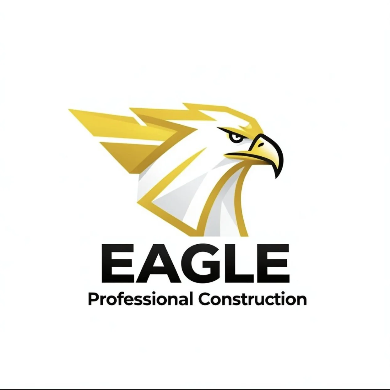 Logo of an eagle with gold and white feathers, black eye, and yellow beak, above the text 'EAGLE Professional Construction' in black.