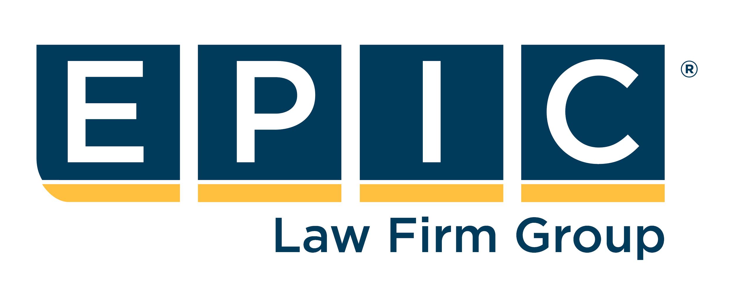 EPIC Law Firm Group logo with bold navy blue letters and gold accent underlining, and the company name below.