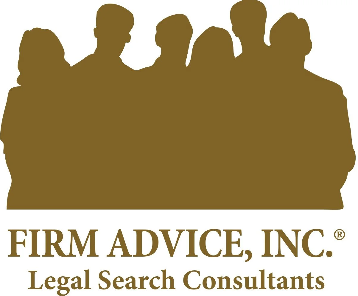 Silhouettes of six professional people standing together, with the text 'FIRM ADVICE, INC. Legal Search Consultants' underneath.