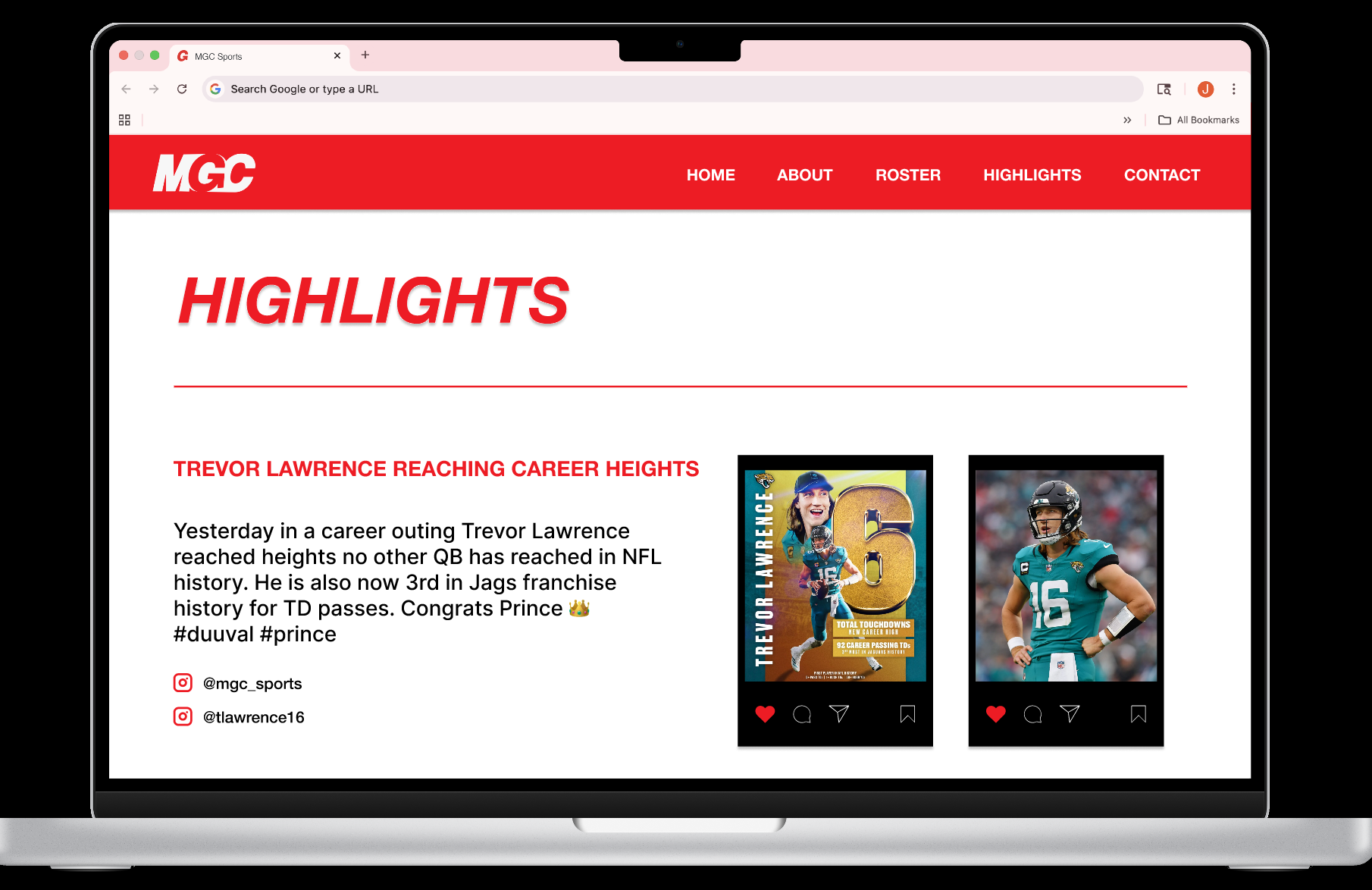 In addition to the current athlete's recognizability being important for reaching clients, showing off the success of the clients connects MGC Sports and the agency's support directly to the wins of their clients.