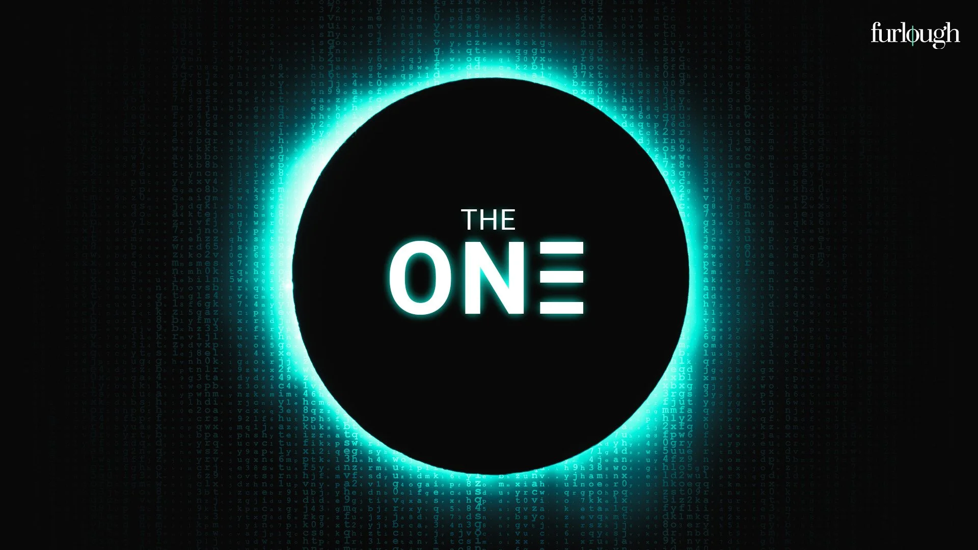 Digital artwork featuring a solar eclipse with a glowing ring and the words 'The One' in the center, surrounded by streams of computer code and binary digits.