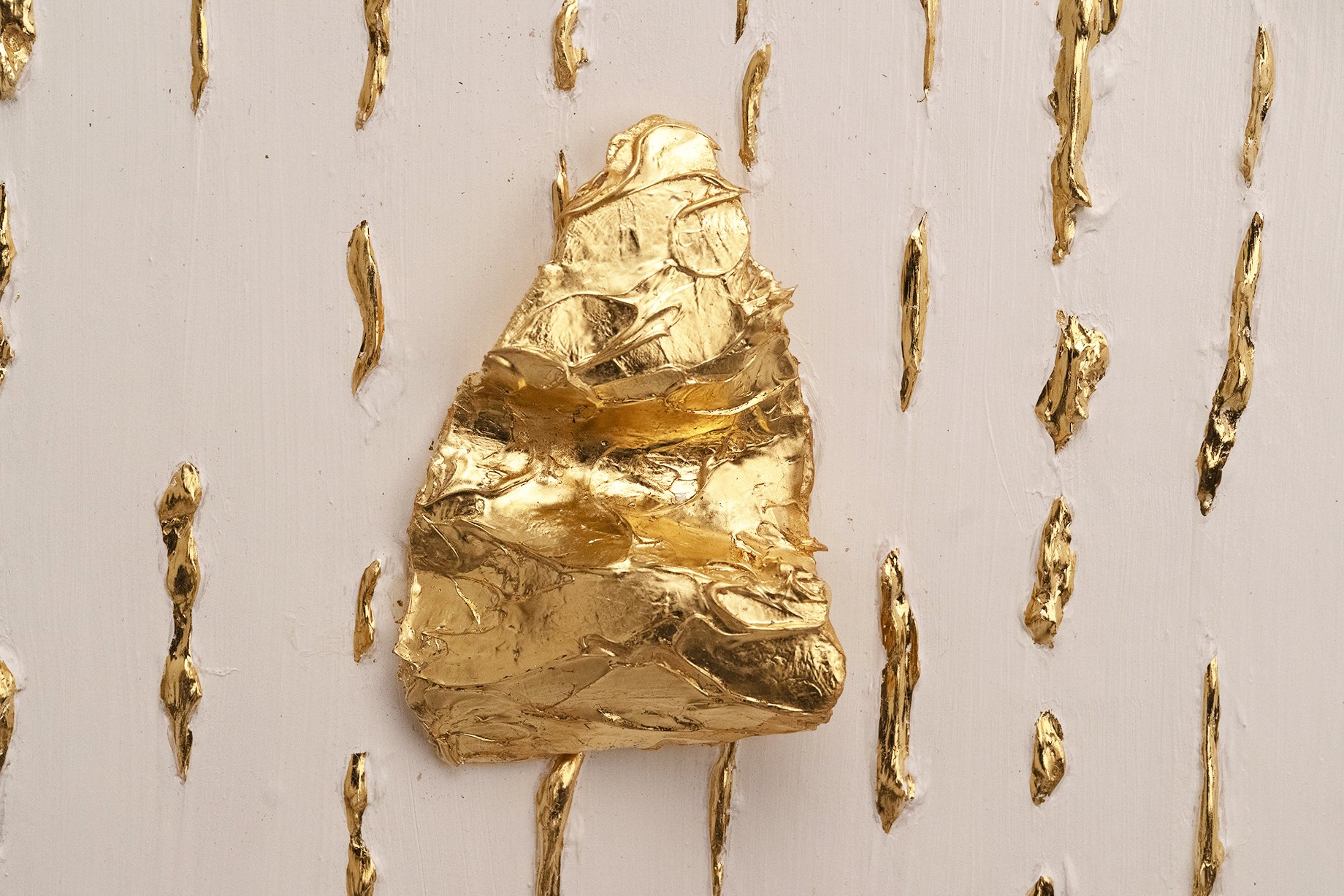 Original Auric Art by Emanuela Hauth featuring gold leaf on a textured white background.