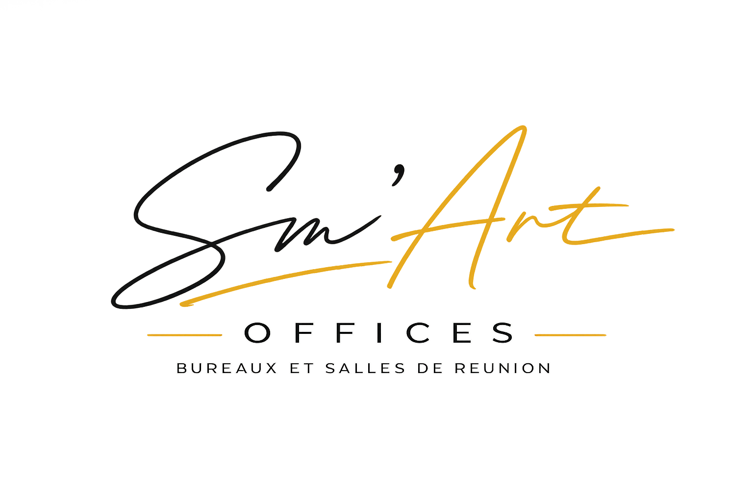 Text on a distorted background reads 'Smart Offices' with smaller text 'Bureaux et Salles de Réunion' beneath.