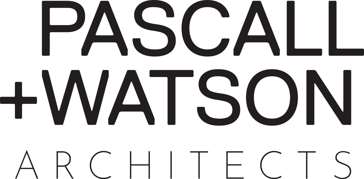 Black logo with the text "Pascal + Watson Architects" in large capital letters.