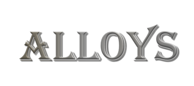A logo with the word 'ALLOYS' in metallic, three-dimensional lettering on a black background.