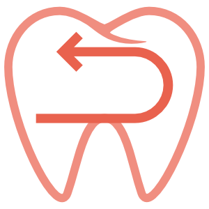 Illustration of a tooth with a curved arrow indicating a root canal procedure.