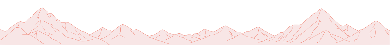 Line drawing of a mountain range with pink outlines on a black background.