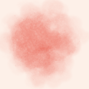 A blurry, reddish-orange watercolor stain on a light background.