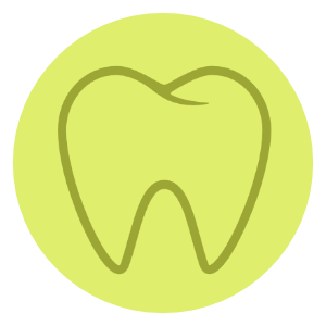 Illustration of a tooth inside a light green circle.