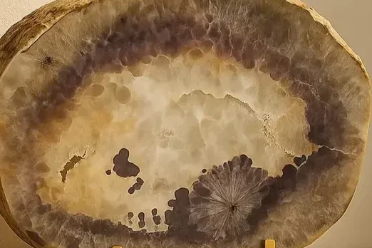 Close up of an agate crystal slab.