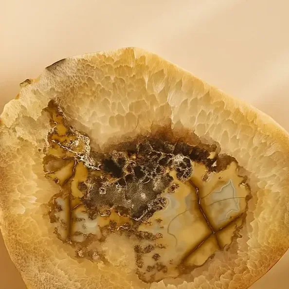Close up of an agate crystal slab.