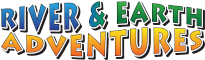 Logo for 'River & Earth Adventures' with stylized text and a nature-themed design.